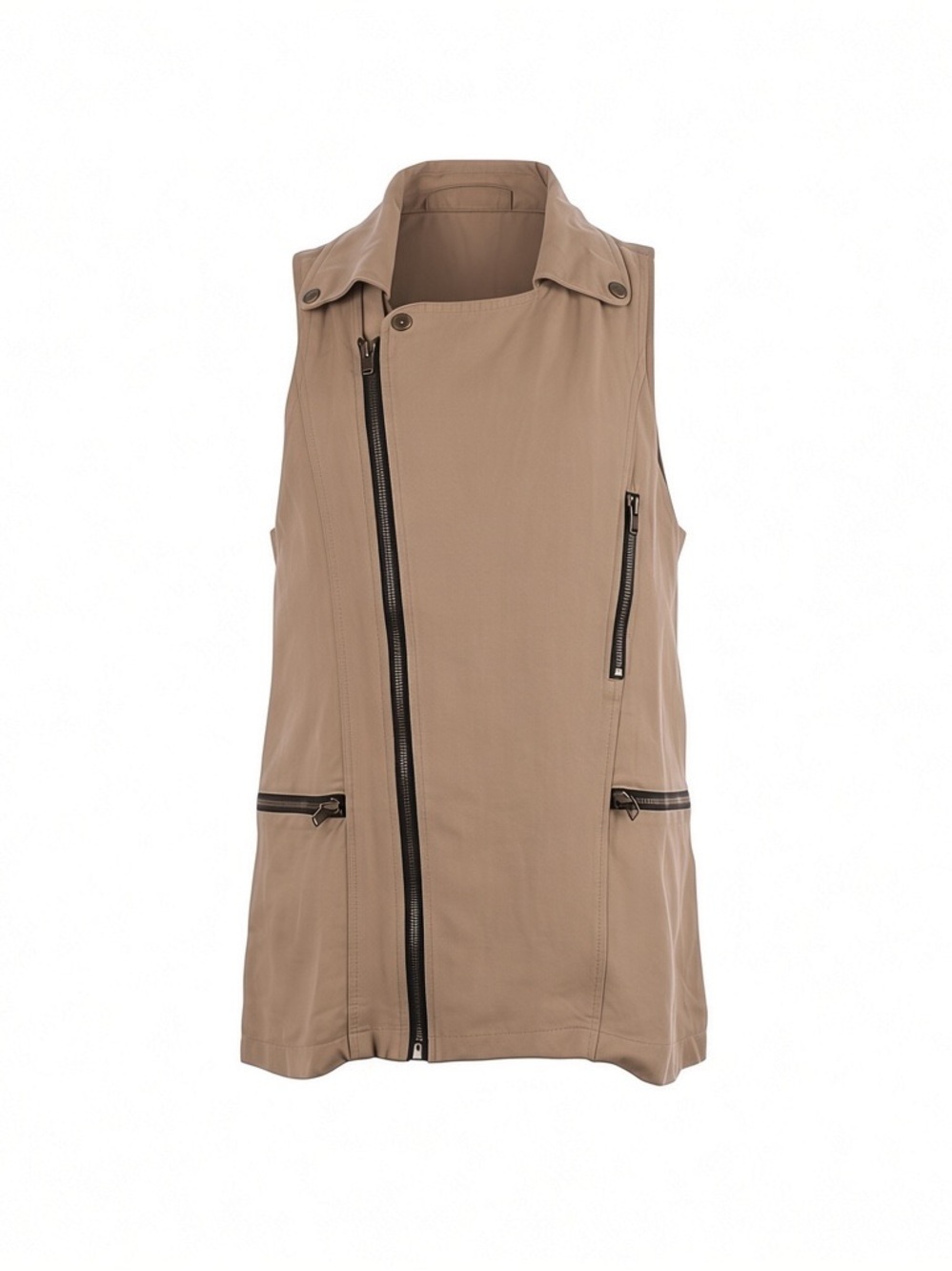 Chandi & Lia S khaki/tan asymmetrical zipper pockets utility vest